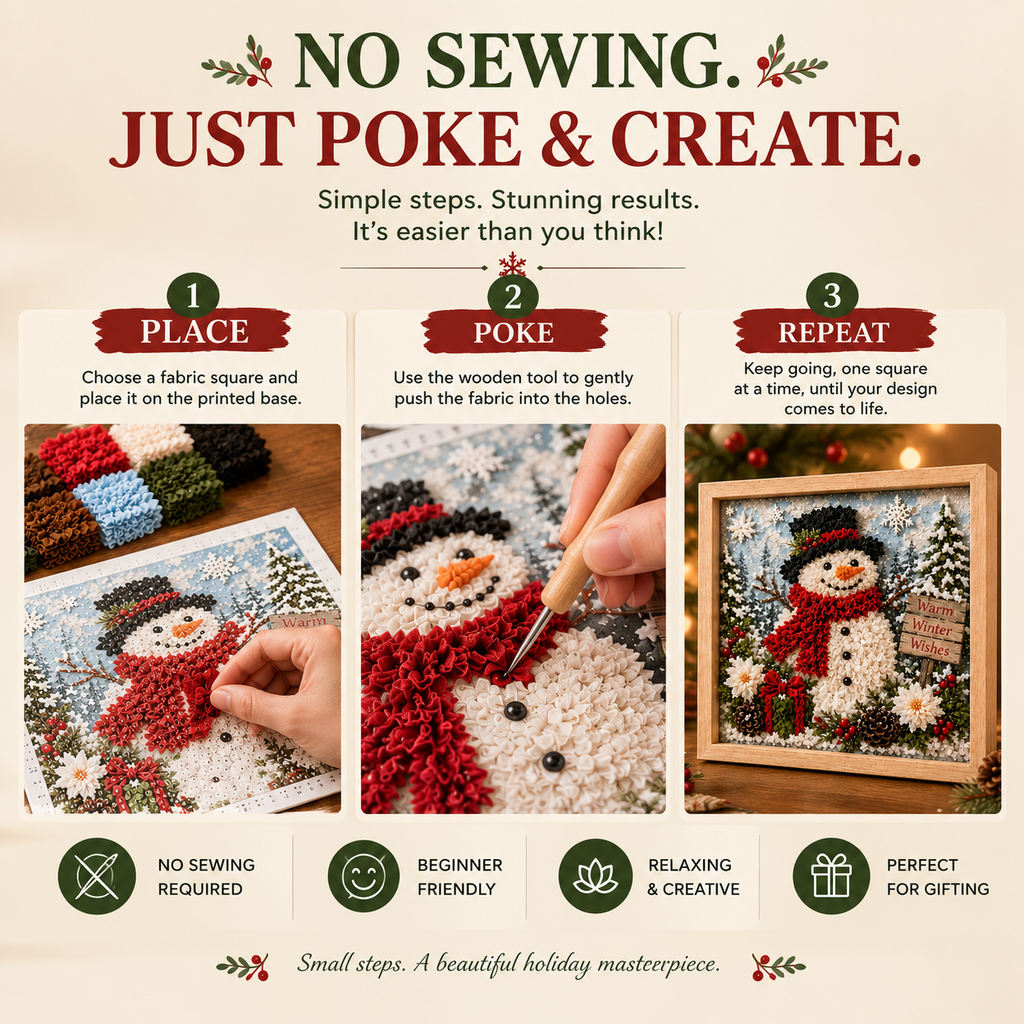 ⛄ DIY Snowman Fabric Poke Art Kit, Handmade 3D Christmas Holiday Decoration Craft Set