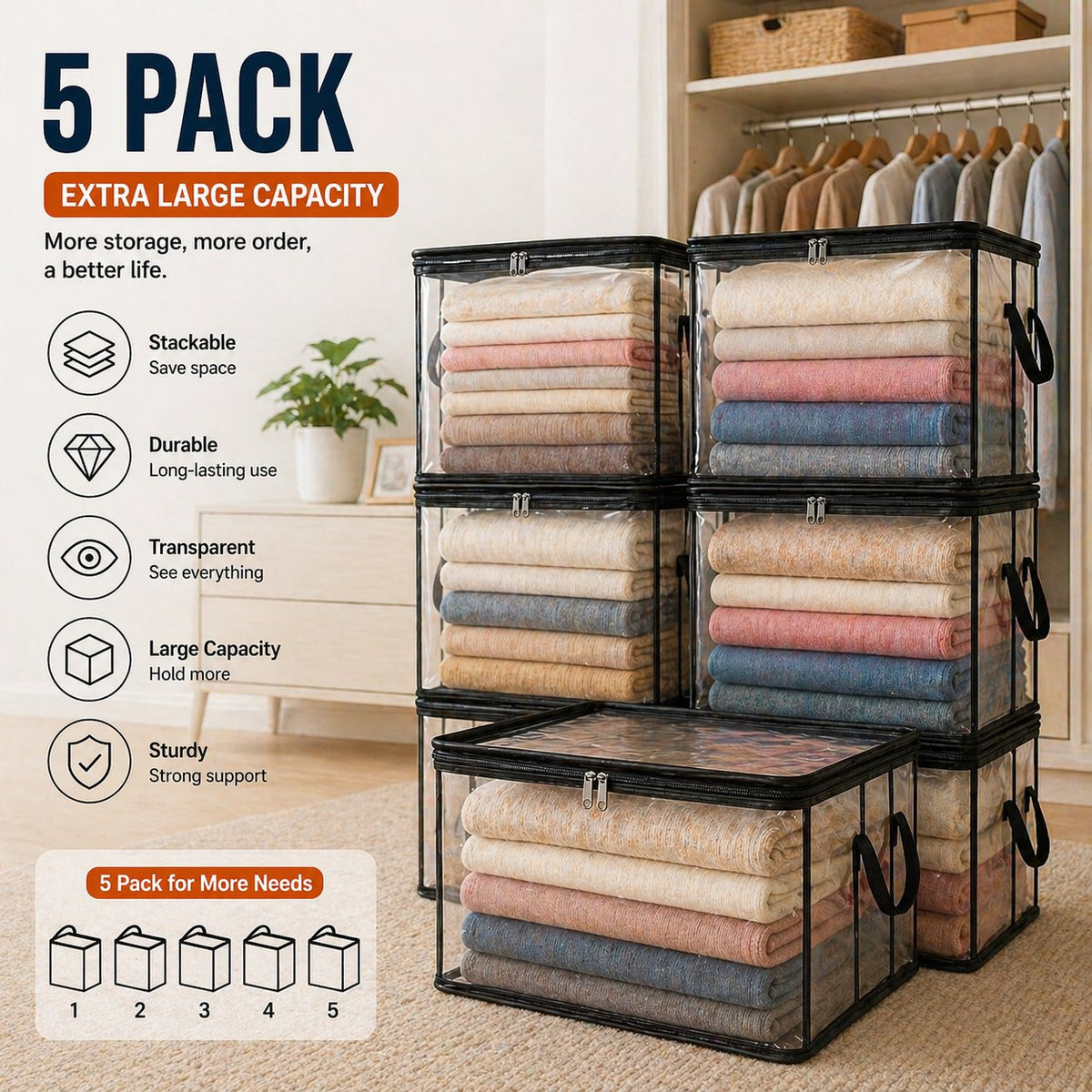 Large Heavy‑Duty Thick Clear Plastic Storage Bag for Clothes & Moving Supplies