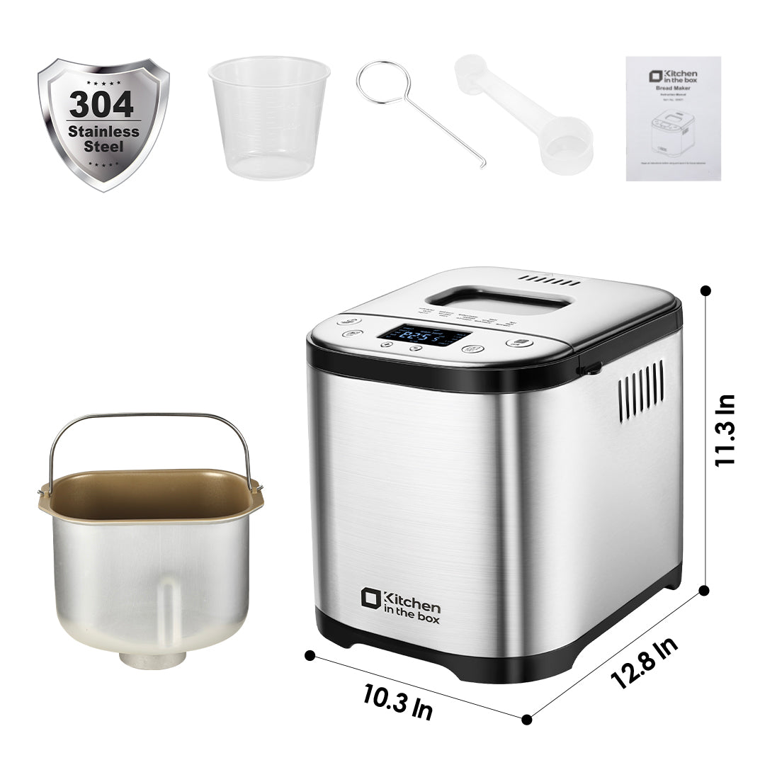 Bread Maker Machine, 15-in-1 Automatic Functions, 2lb Capacity, LCD Screen