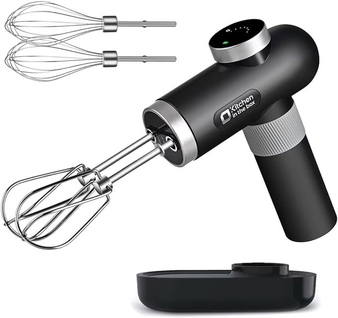 Cordless Hand Held Mixer, 6-Speed, USB-C Charging, Includes Whisks & Beaters, Knob Adjust & Digital Display, Refurbished