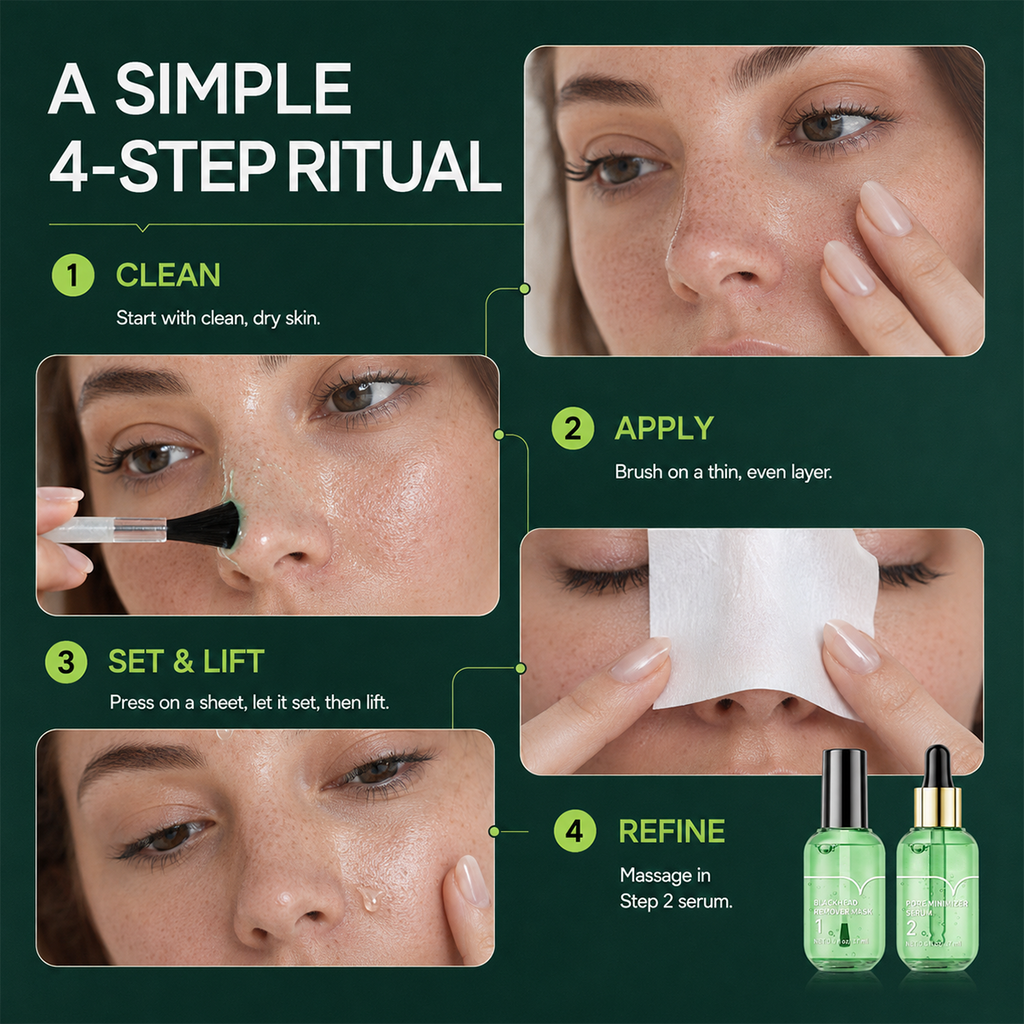 🍵Green Tea Blackhead Remover 100‑Sheet Nose Pore Strips & Pore Minimizer Serum