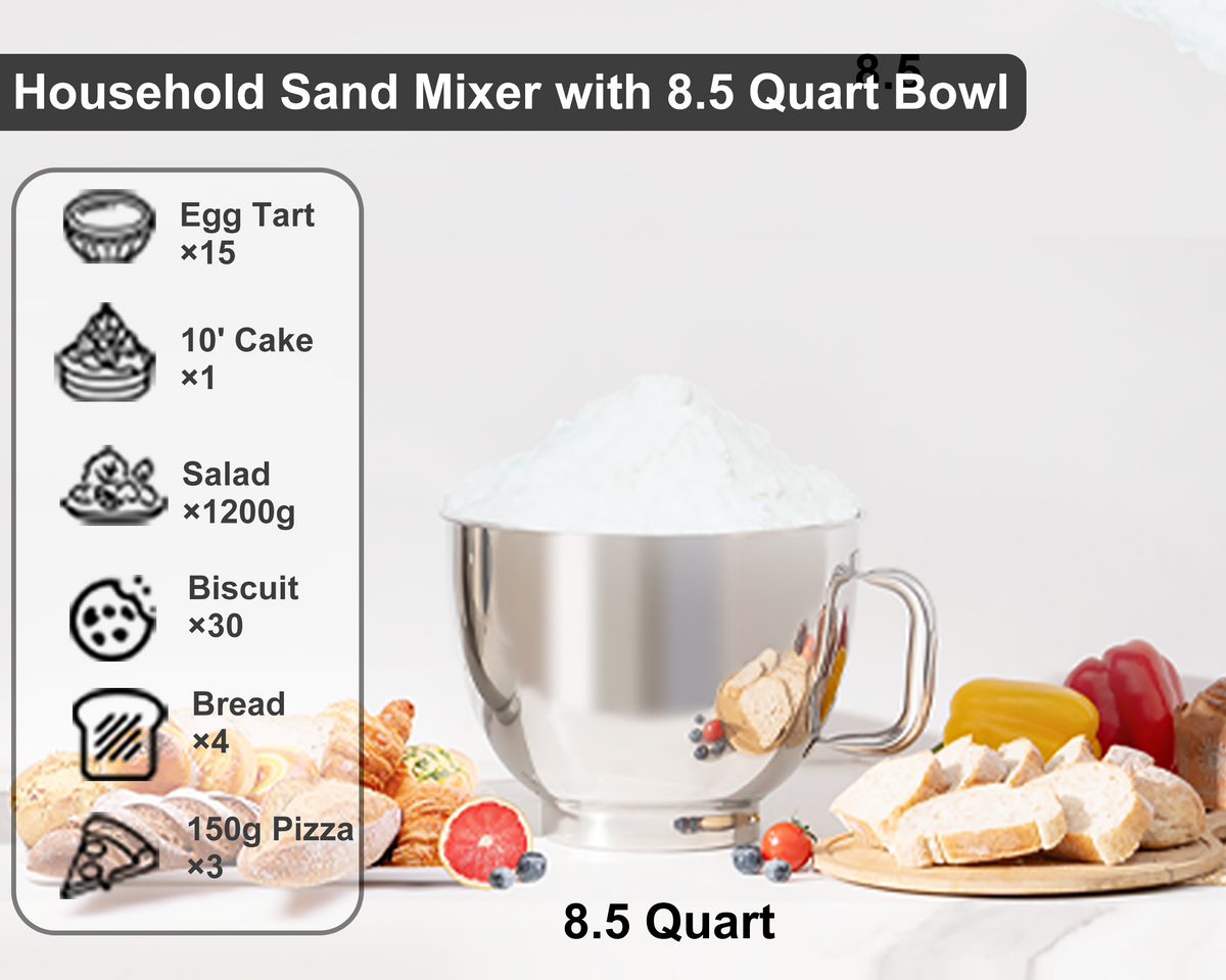 8.5QT Electric Stand Mixer, 900W Power, 6-Speed, Includes Egg Whisk, Dough Hook & Flat Beater, KSM85
