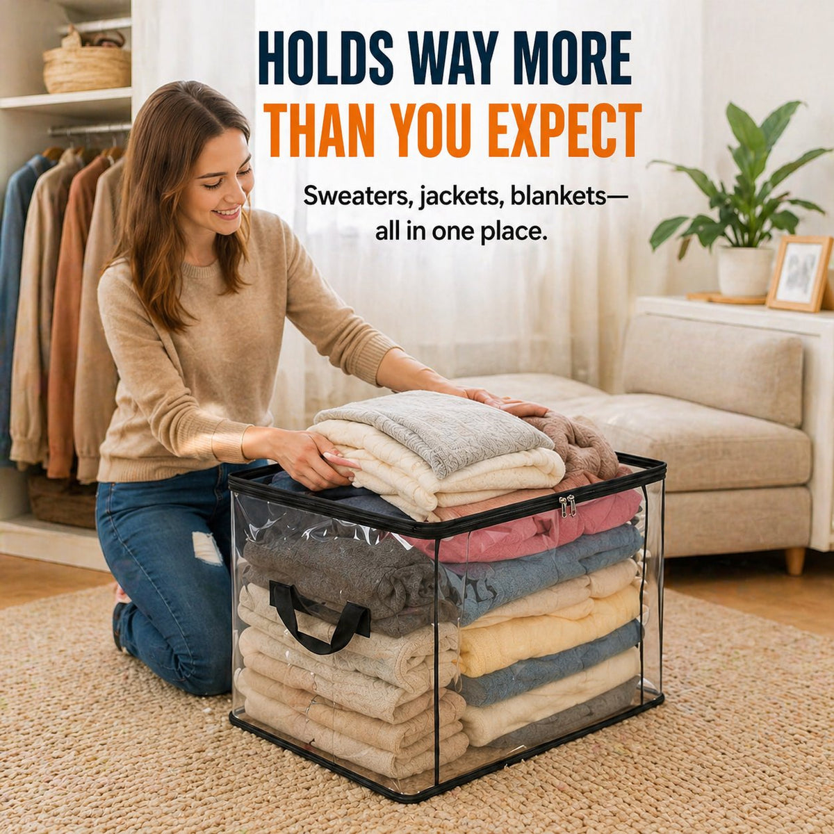Large Heavy‑Duty Thick Clear Plastic Storage Bag for Clothes & Moving Supplies