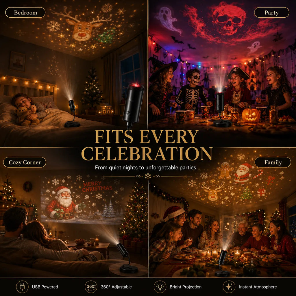 🎄👻⭐ Plug & Play Holiday Projector, Christmas & Halloween Home Decor